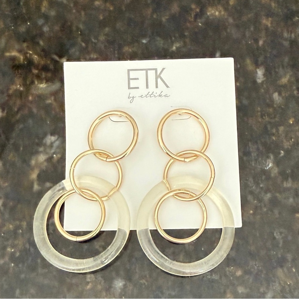 Ettika Fashion Jewelry Gold Clear Circle Hoop Dangle Pierced Earring NWT‎ Y2K